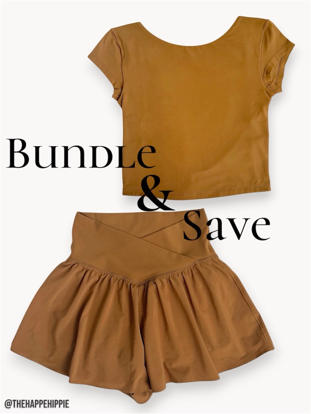 Offline by Aerie BUNDLE Tan Skort Set - Short Sleeve Crop Top & Flared Skort
